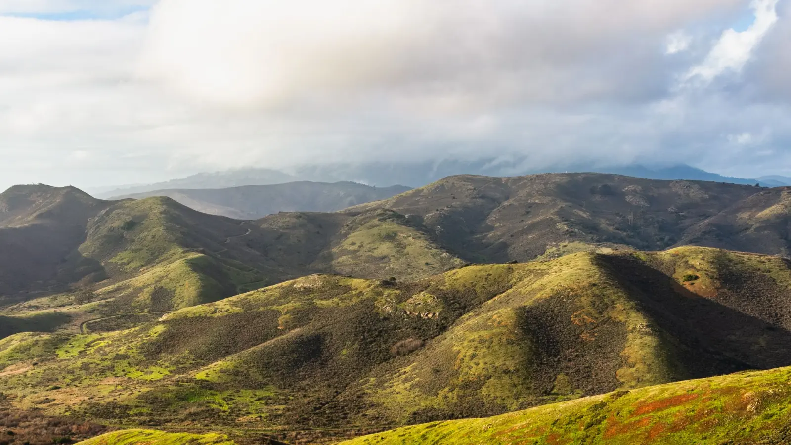 Rolling green hills of the Marin Headlands in Marin County, California.